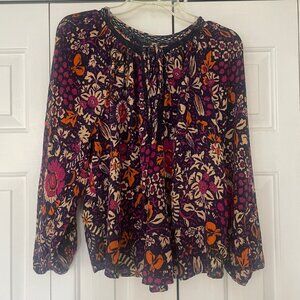 RACHEL ZOE Women Pullover Blouse Sz Lg Pink Purple Floral Boho Hippie